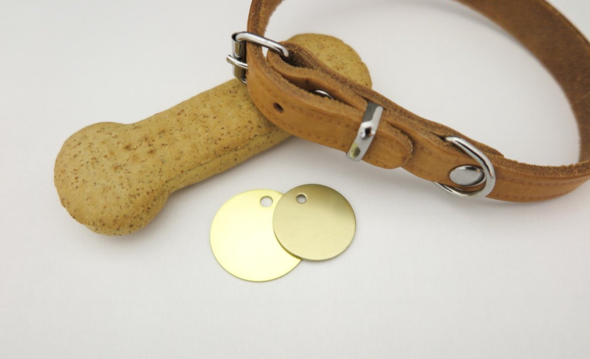 Hondenpenning Rond met gat groot goud | 1 zijde graveren | Ø 32 mm
