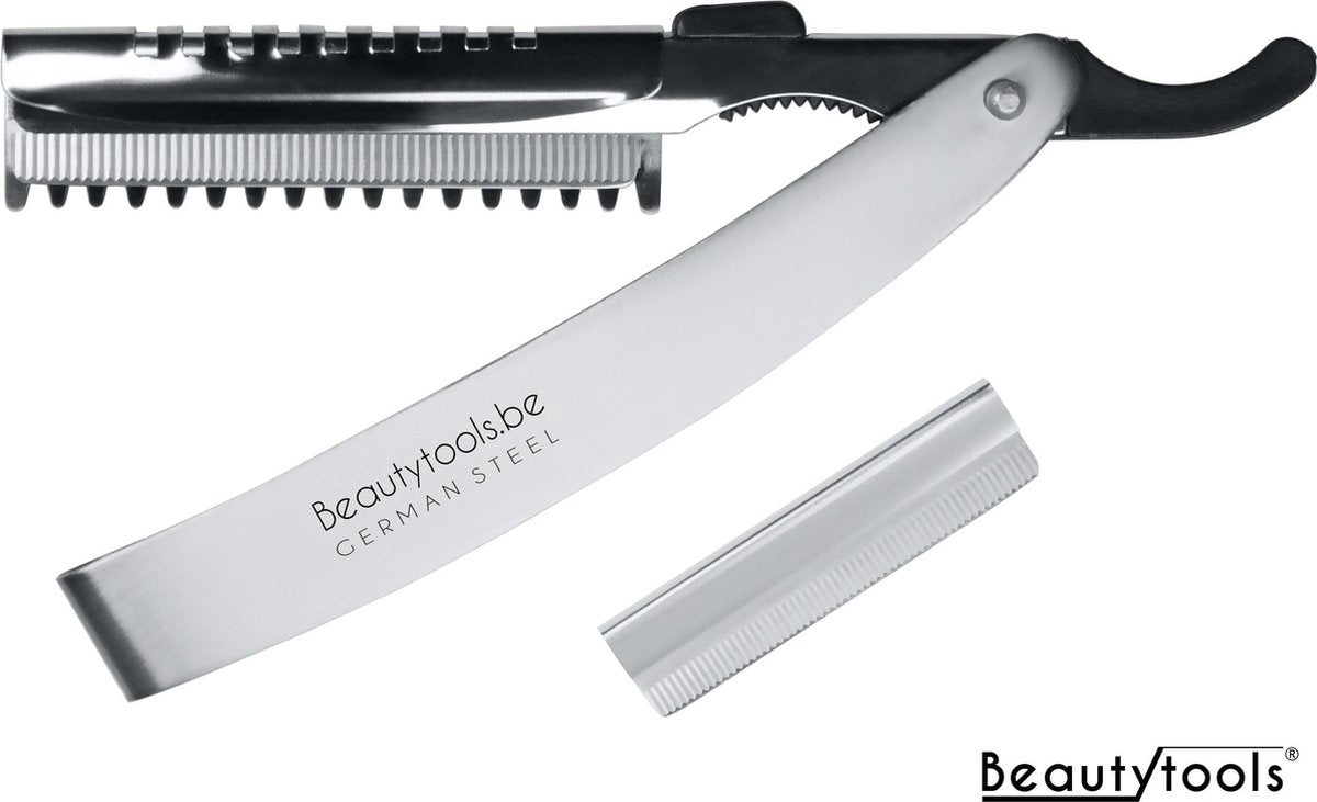 BeautyTools 2 in 1 Kappersmes/Feather Mes - Uitdunmes - Effileermes Voor Dik Haar + Scheermes voor nekhaartjes - (incl. 2 Feathermesjes) - (SR-1253) FS