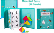 Montessori Houten Speelgoed Puzzel - Educatief Magnetisch Puzzel voor Peuters – (96 Puzzels) – Puzzelboek / Magneetboek / Vormenpuzzel – Groen / Montessori Houten Puzzel met Oplossing / IQ educatief speelgoed cadeau voor kinderen / Tangram Puzzelboek