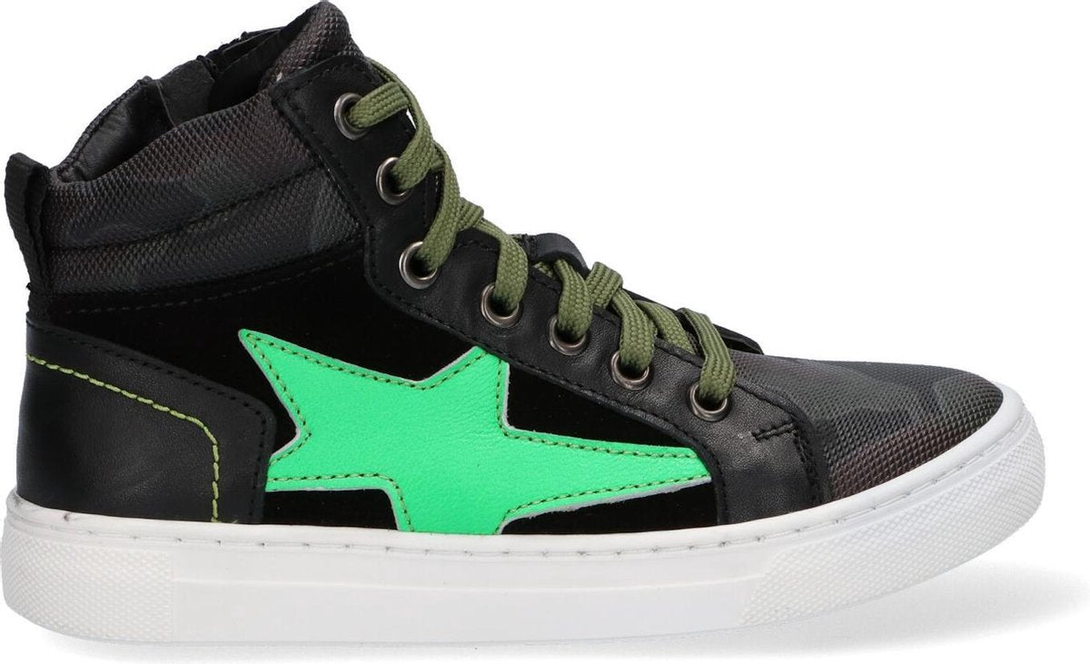Braqeez 419858-589 Jongens Hoge Sneakers - Zwart - Leer - Veters