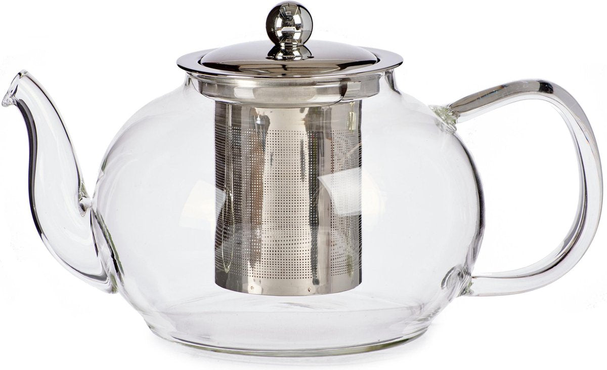 Glazen theepot 1100 ml met filter/infuser en handvat - Theepotten/theekannen van glas - Theepot met thee infuser