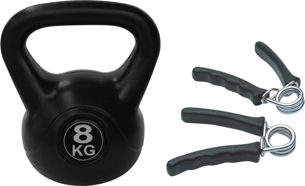 Tunturi - Fitness Set - Knijphalters 2 stuks - Kettlebell 8 kg