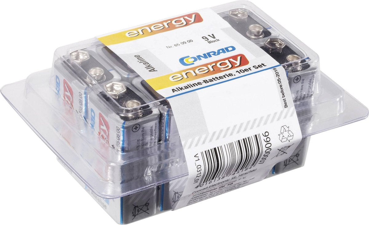 Conrad energy 6LR61 9V batterij (blok) Alkaline 9 V 10 stuk(s)