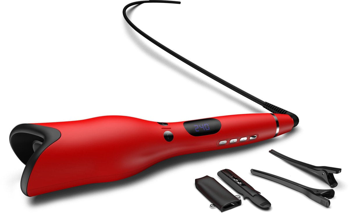 Automatische Krultang – Haarkruller – Geschikt Voor Ieder Haartype – Incl. 2 Haarclips – Cadeau Voor Haar - Rood - E-Shoppr®