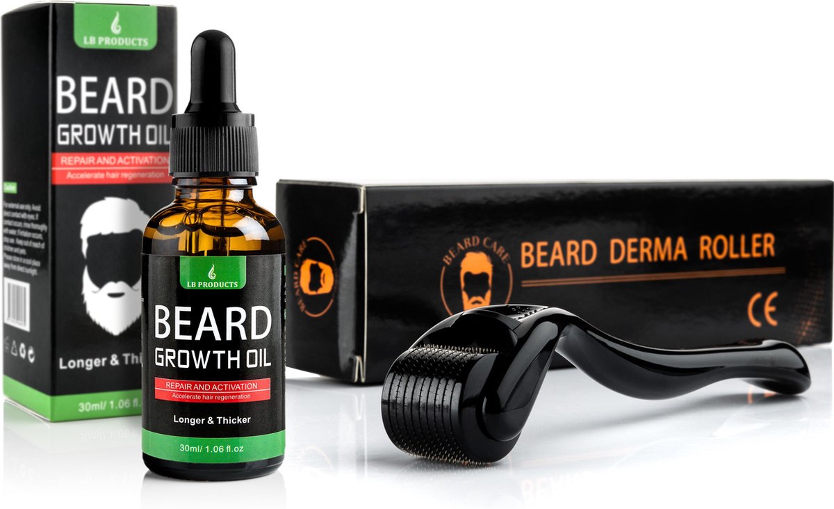 LB Products™ Baardgroei Olie + Derma Baard Roller - 30 ml