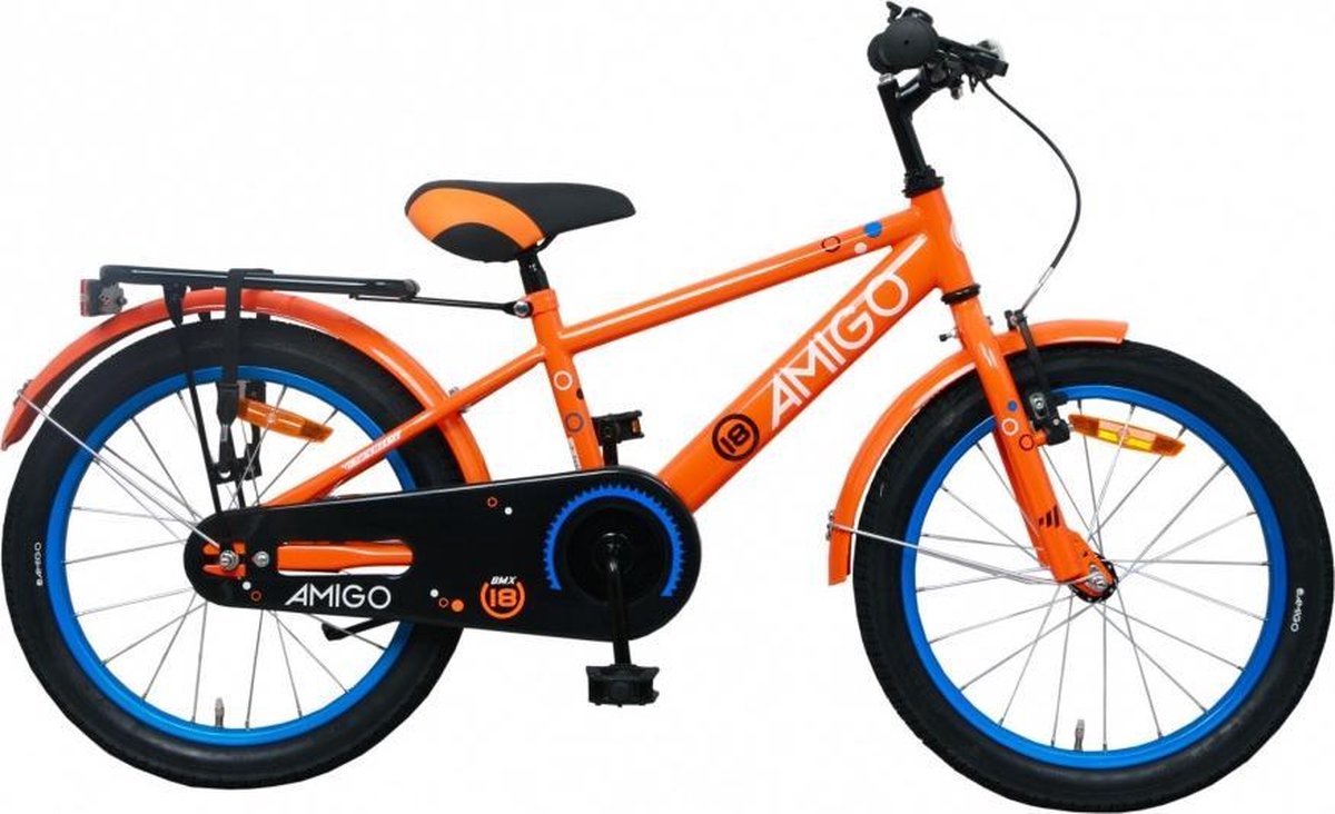 Kinderfiets - Sports - 18 inch - Voor jongens - Met terugtraprem - Led verlichting - Oranje