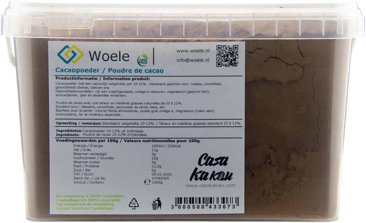 Casa Kakau cacaopoeder 1000g cacao poeder powder GMO vrij