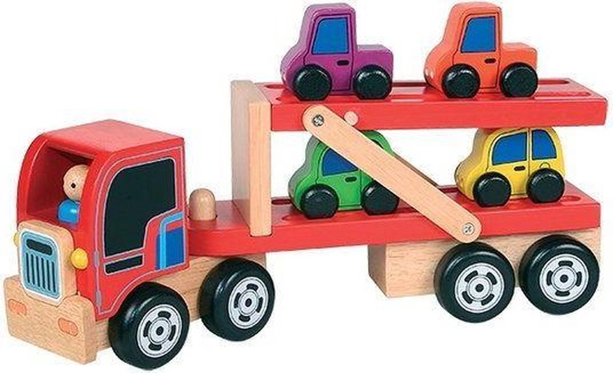 Santoys - Houten autotransporter incl. 4 auto's - houten speelgoed