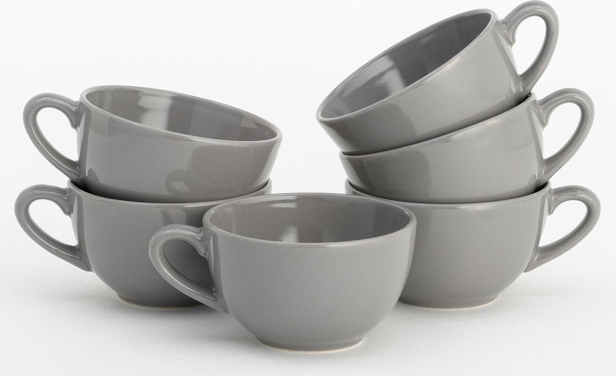 Lite-Body  Hermes  Soepkom met oor - Set van 6 stuks - 12 cm/30 cl - Aardewerk - Grijs