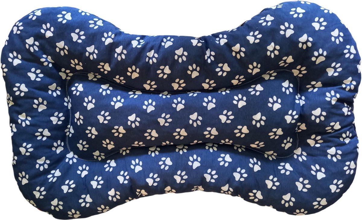 kussen voor kleine honden - Katten 70-100 cm ( Blauw met pootmotieven)