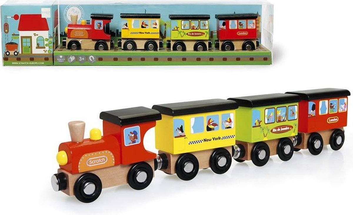 Scratch Trein Rond De Wereld 4-delig Hout