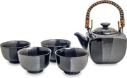 Japanse Thee set - 5 delig - Luxe Thee Set - Traditionele Thee Set - Zwart - Porselein Theepot met Mokken - 4 Porselein kopjes - Met theezeefje - Theefilter - Losse thee - Thee ei - Thee infuser - Thee accessoires