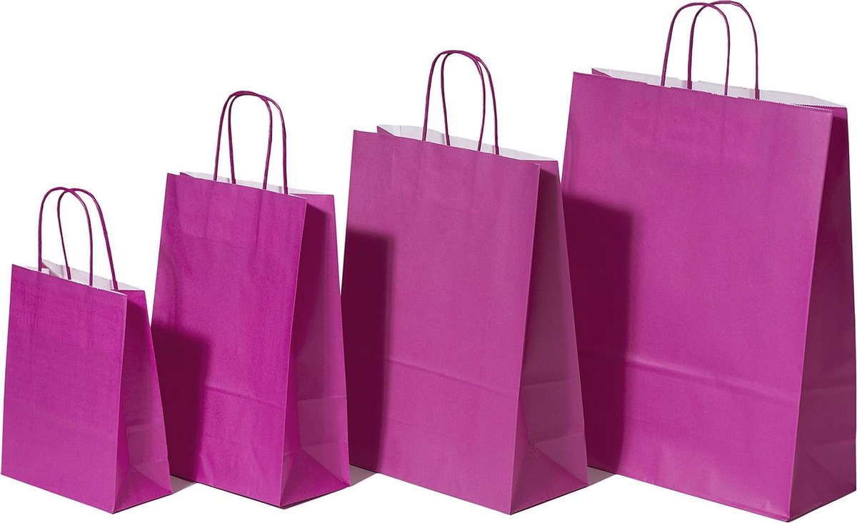 Draagtassen Papier Roze 32+12x41cm Kraft Papier 100 grams (50 stuks)