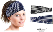2-pack Dames sport haarbanden blauw zwart strepen - yoga haarbanden gestreept - dames fitness hoofdband | Zweetband - alle seizoenen