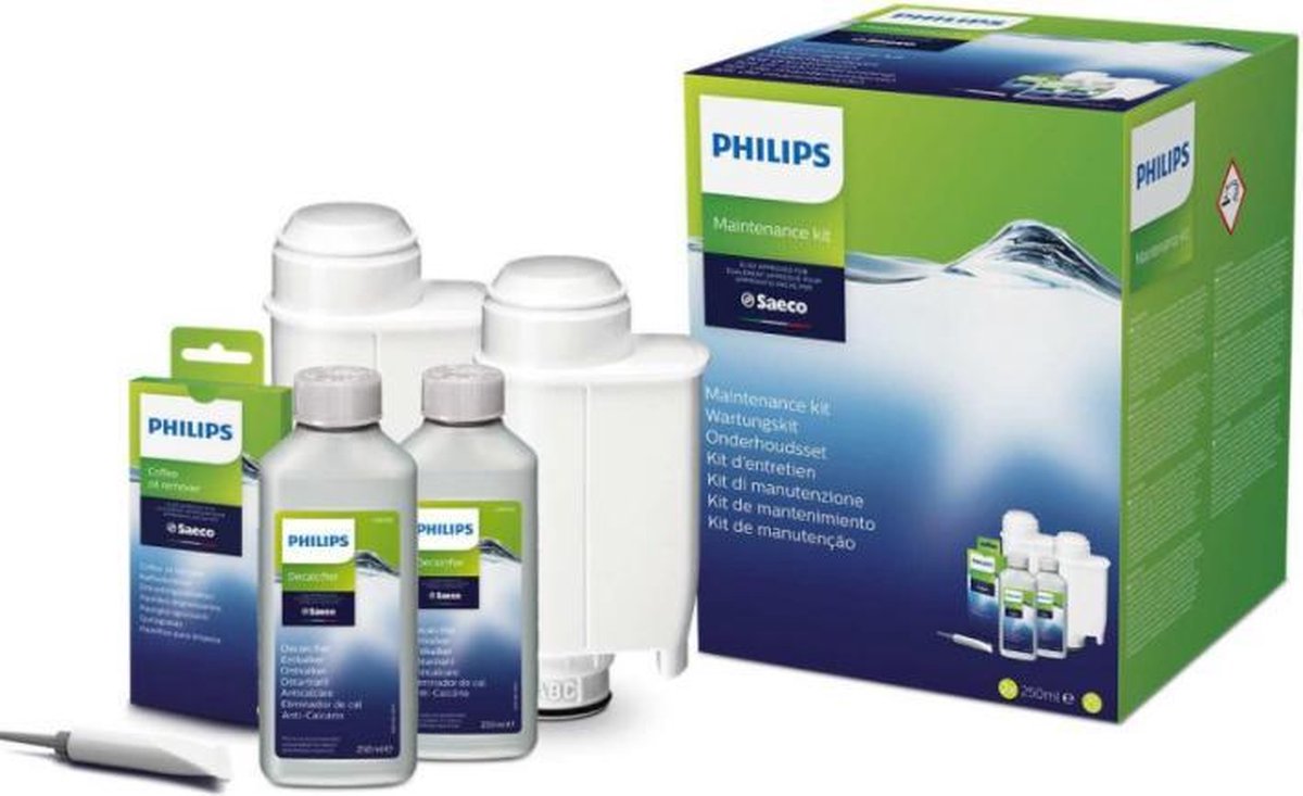 Philips Saeco waterfilter en ontkalker - reinigingsset onderhoud Onderhoudsset - voor espressomachines koffiezetapparaat - set oa. Ontkalker