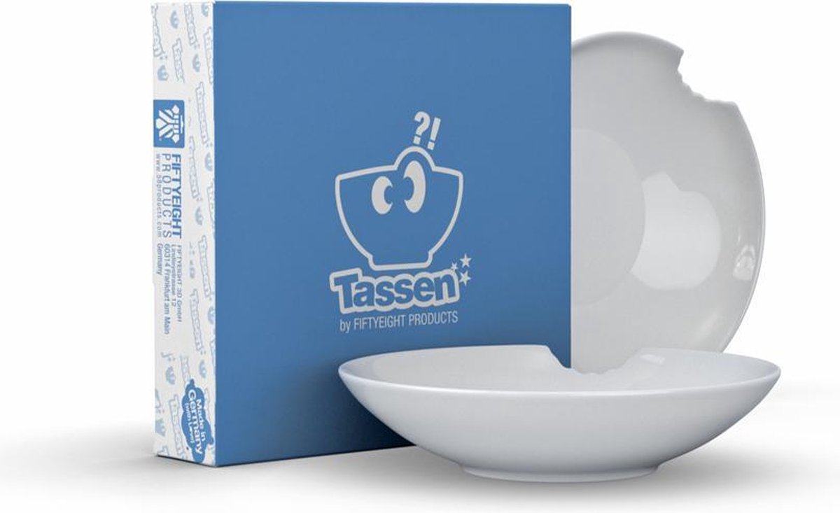 Tassen set van 2 kleine diepe borden met hap eruit 18 cm