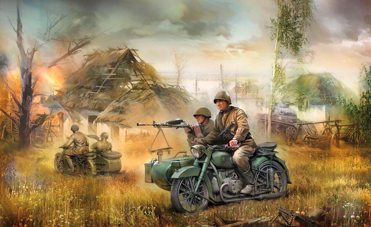 Zvezda Soviet Motorcycle M-72 with Sidecar and Crew + Ammo by Mig lijm