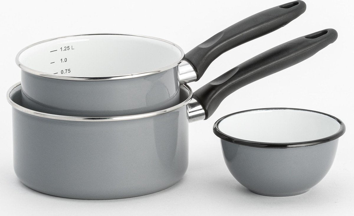 Lite-Body - Pannenset - 2 - delige -Steelpan 16 cm en 18 cm - Emaille - Cool Grijs