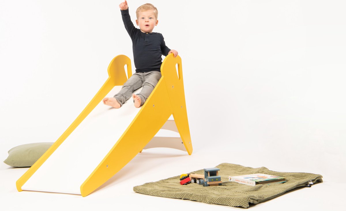 Dipperdee houten glijbaan geel - 155cm x 74cm x 42cm