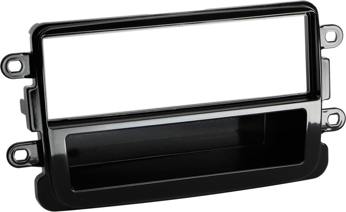 1-DIN Paneel met aflegbakje. Dacia Dokker/ Duster/ Lodgy 2012-2019 Kleur: Piano Zwart
