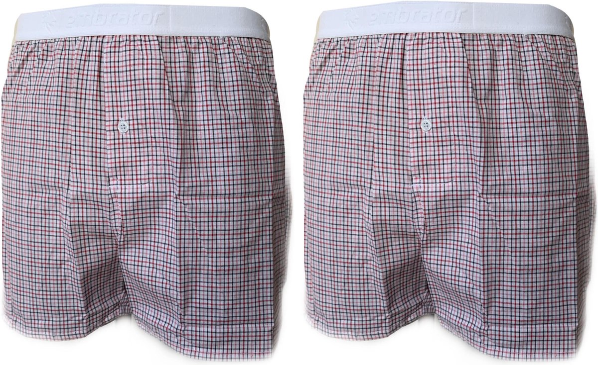 Embrator 2-stuks mannen Boxershort geruit wit/zwart/rood L