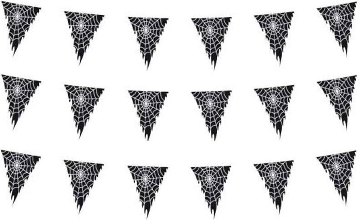 Set van 5x stuks vlaggenlijnen slingers zwart Halloween/horror spinnenwebben van plastic 10 meter - versieringen
