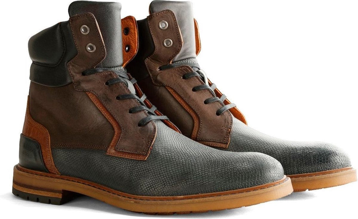 Travelin Backhill High - Hoge Leren herenschoen - Blauw Bruin Leer - Maat 41