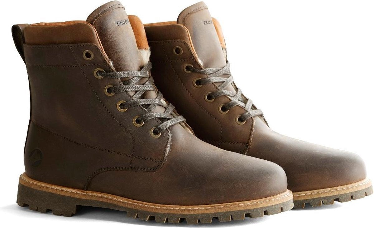 Travelin Esbjerg Dames Hoge Leren Veterboots - Vibram zool -<br />  Donkerbruin Leer - Maat 42