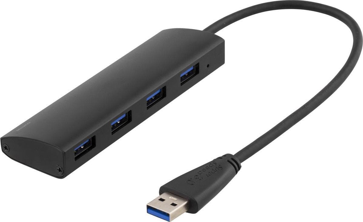 Deltaco UH-481 4-Poorts USB 3.0 hub Windows & macOS aluminium zwart