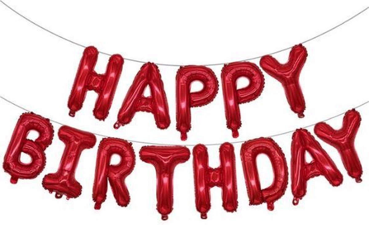 Folie-ballonnen 16 INCH / 40 CM met letters 'HAPPY BIRTHDAY'  ROOD