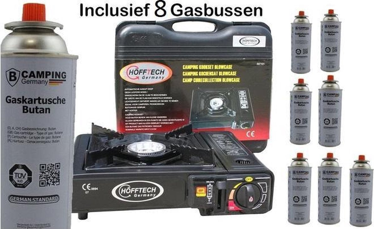 Camping Kooktoestel Draagbaar in koffer | tijdelijk met 8 gratis gaspatronen
