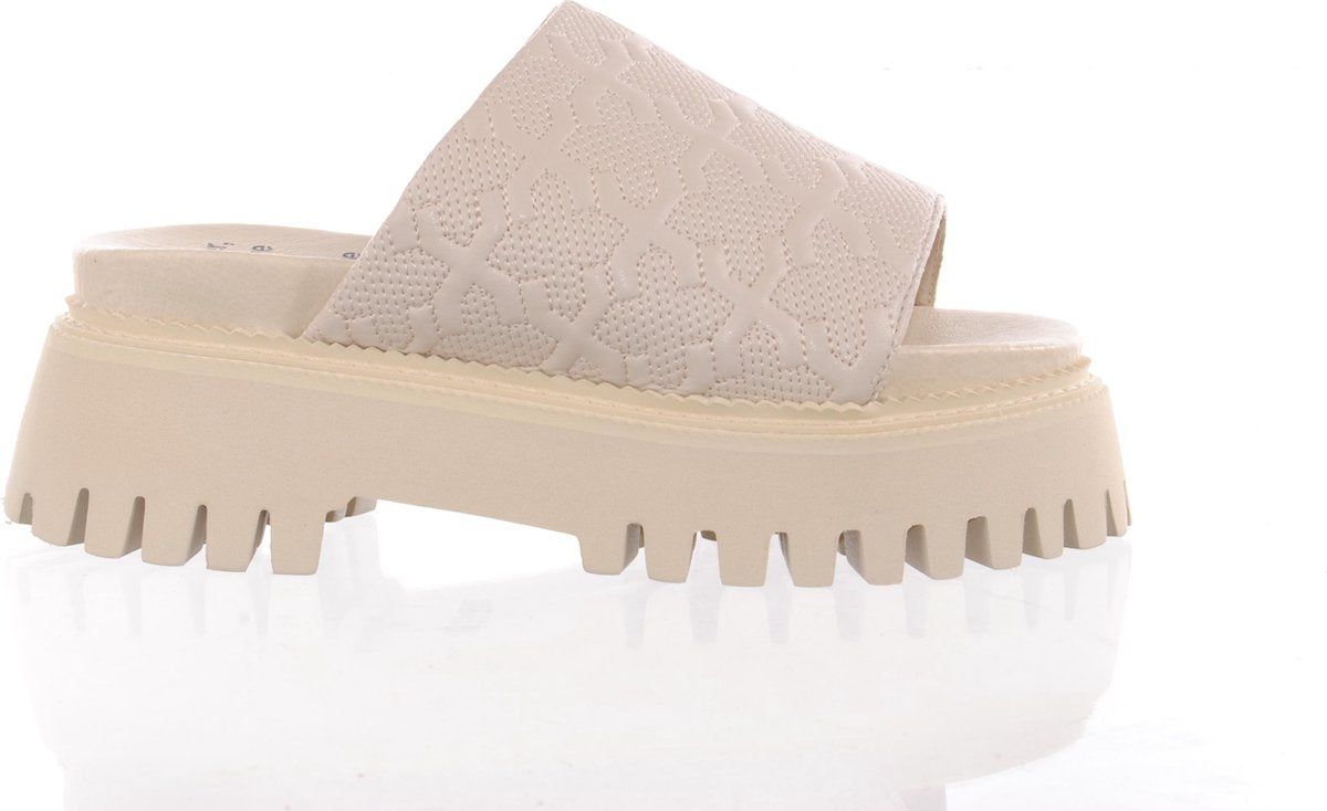 BRONX Stoere Damesslipper - "Groov-y Slide" - beige - maat 41
