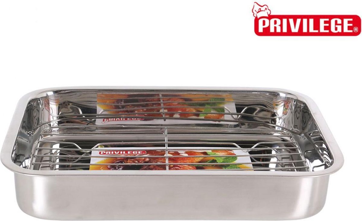 Privilege RVS oven schaal ( braadsleede ) incl. rooster 38x28 cm