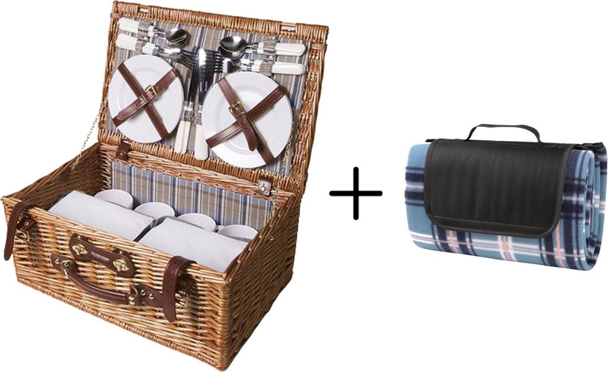 Picknickmand Perla - met picknickkleed geruit