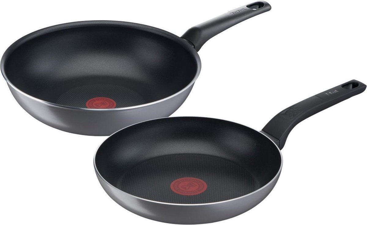 Tefal Easy Plus Pannenset - Koekenpan Ø 24 cm + Wokpan Ø 28 cm - Niet geschikt voor inductie
