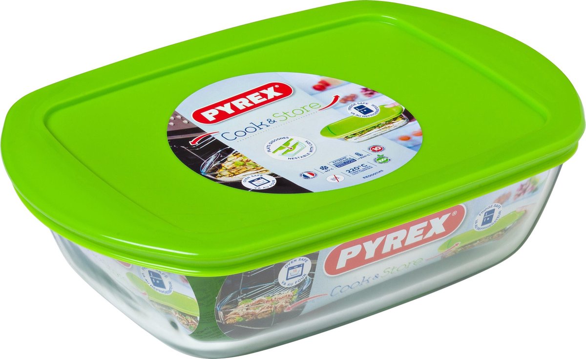 Pyrex Cook & Store Schaal Rechthoek - Inclusief Deksel - Borosilicaatglas - 1