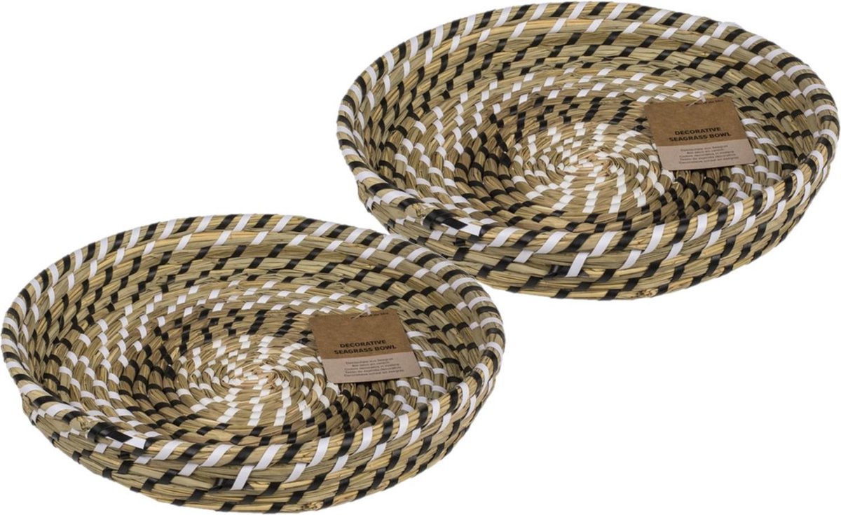 Set van 2x stuks fruitschalen of mandje van zeegras 30 x 5 cm