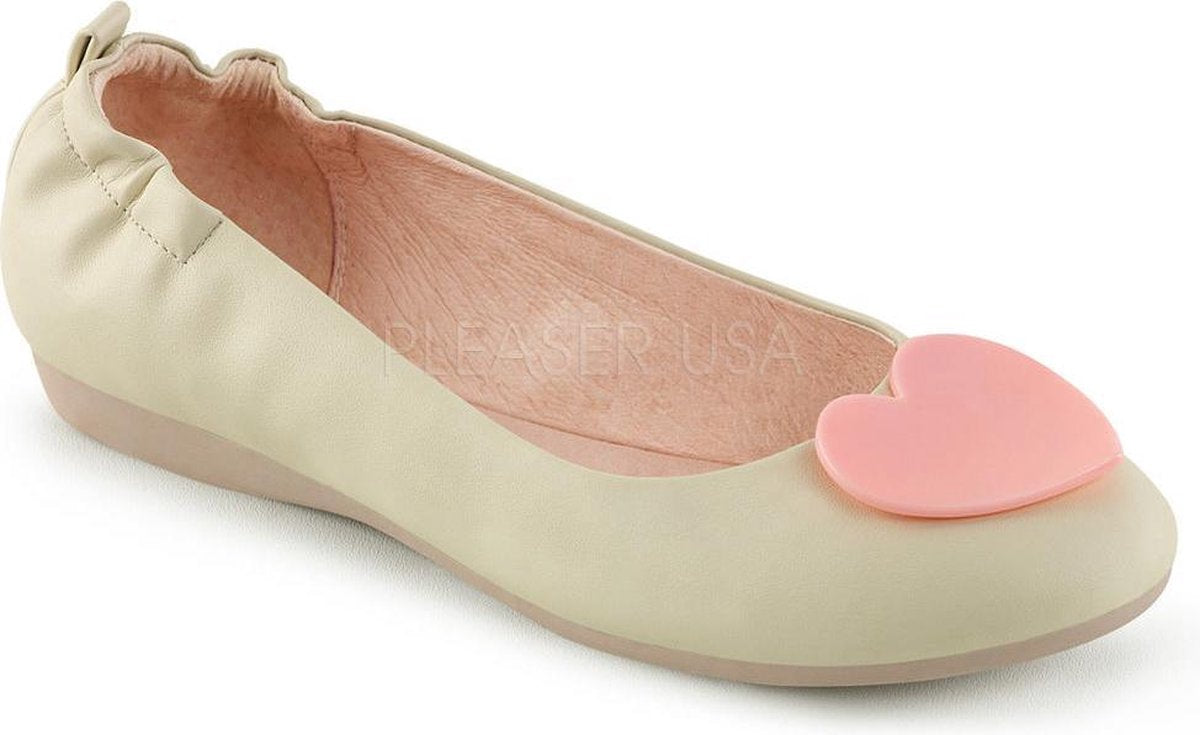 Olive-05 opvouwbare ballerina met elastieken hiel en roze hart detail cr�me - Vintage Rockabilly - (EU 37 = US 7) - Pin Up Couture