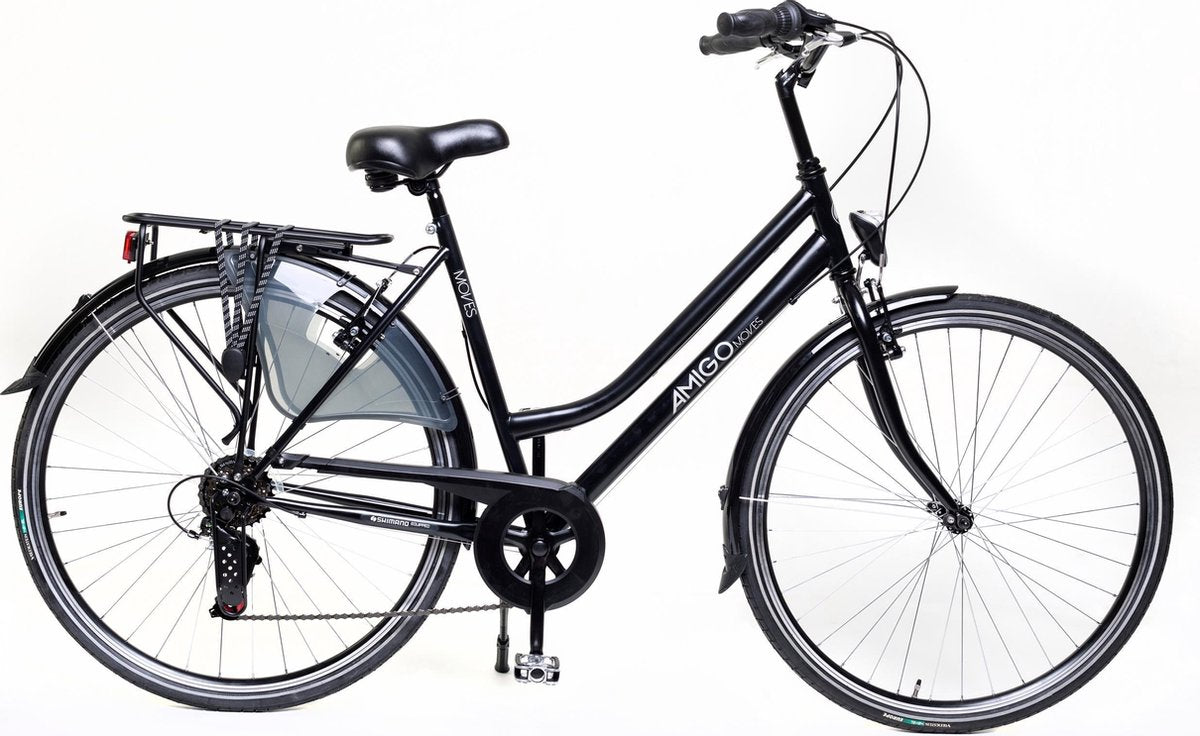 Amigo Moves - Stadsfiets 28 inch - Damesfiets met 6 versnellingen - Matzwart