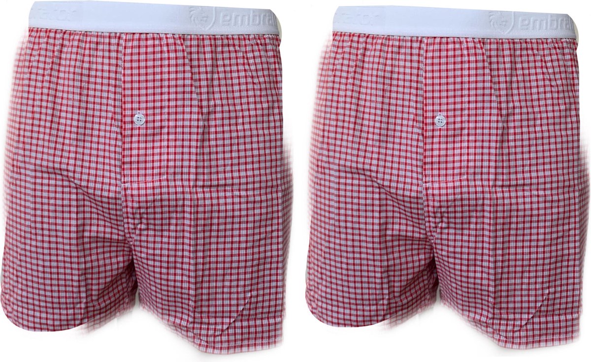Embrator 2-stuks mannen Boxershort geruit rood/wit L