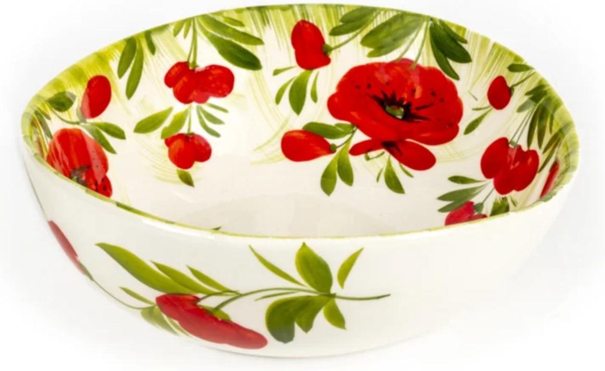 Schaal salade medium met klaprozen en groen gras 20 x 7 cm | EWBL22| Piccobella