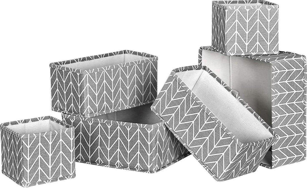 Nancy's Baraboo Opbergdozen - 6 Opbergdozen - Opvouwbaar - Organizers - Kledingdozen - Duurzaam - Grijs - 3 Maten - Katoen - Stof