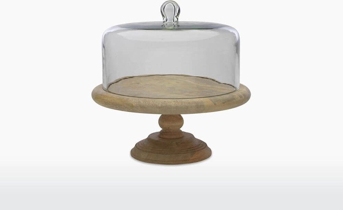 Nkuku Houten Taartstandaard - Mangohout & Gerecycled Glas