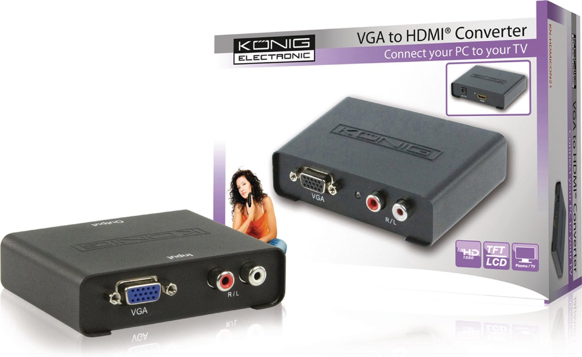 Konig VGA + 2RCA naar HDMI converter - met HDCP