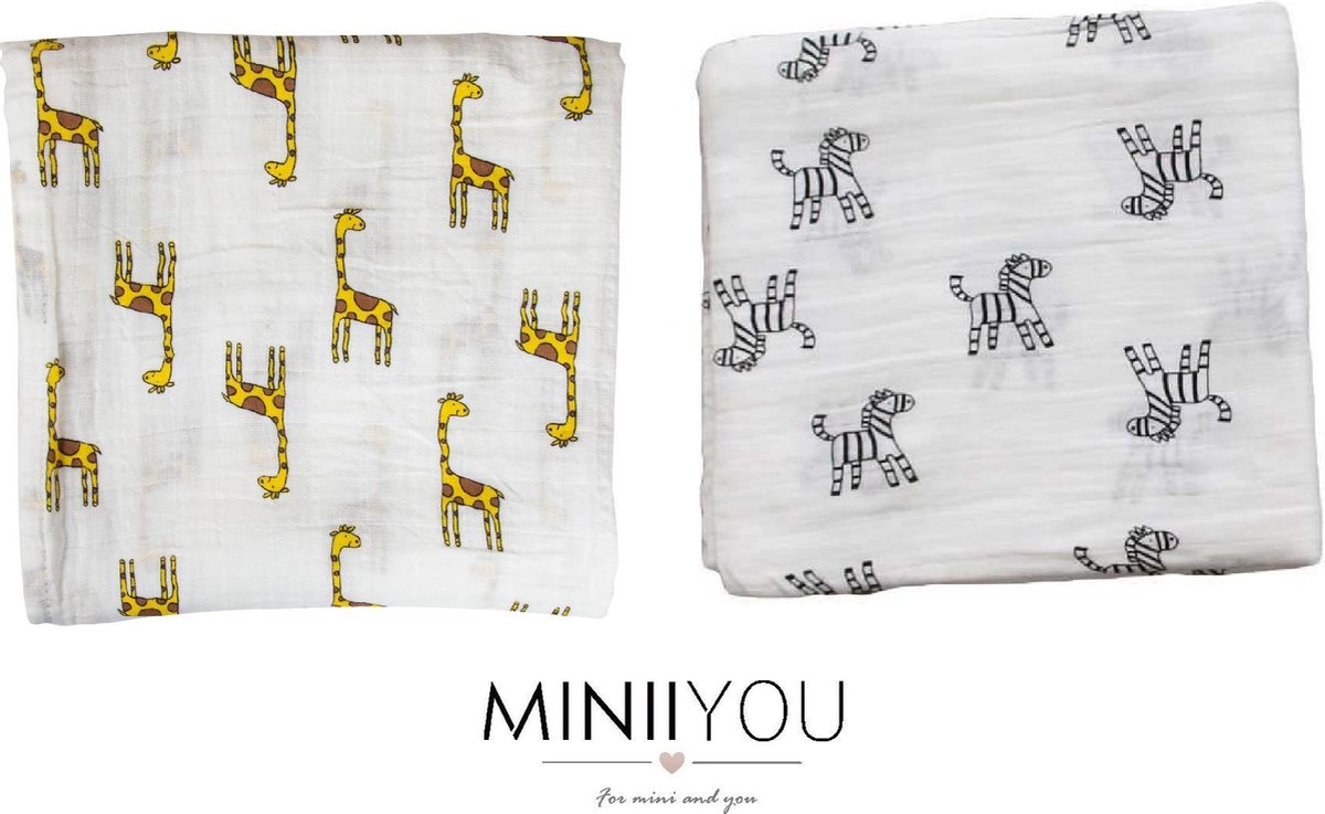 Set van 2 | Hydrofiele doek XL - 120x120 cm - Inbakerdoek - zebra - Swaddle doek groot - Hydrofiele luier -