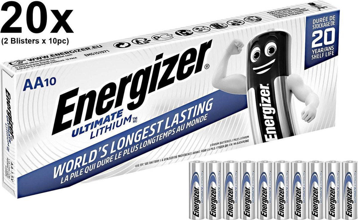 AA L91 Energizer Ultimate Lithium 3000mAh 1.5V - 20 Stuks (2 Blisters a 10st)