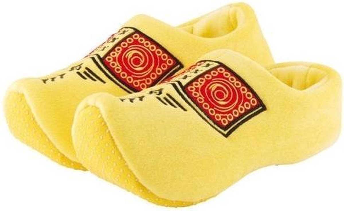 Gele pluche klompen/clogs sloffen/pantoffels voor volwassenen - Klompsloffen voor dames/heren 36-38