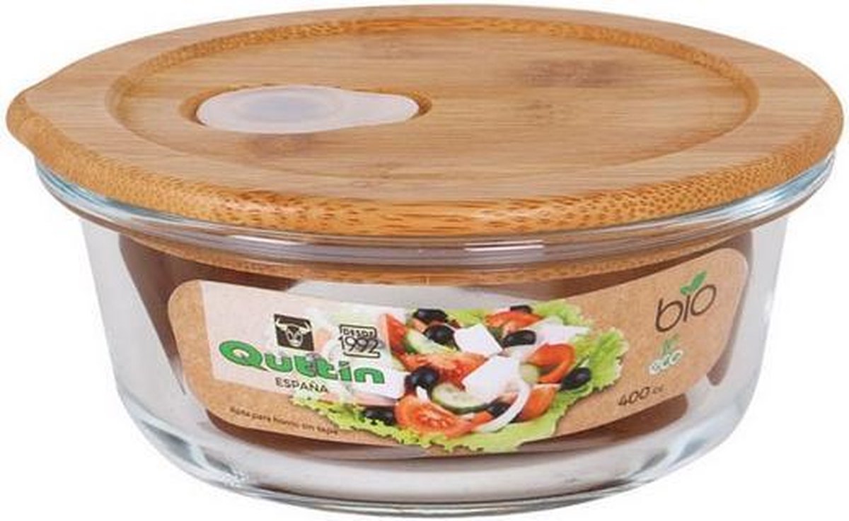 Lunchbox ROUND TOP Borosilicaat BAMBOO 17cm QUTTIN