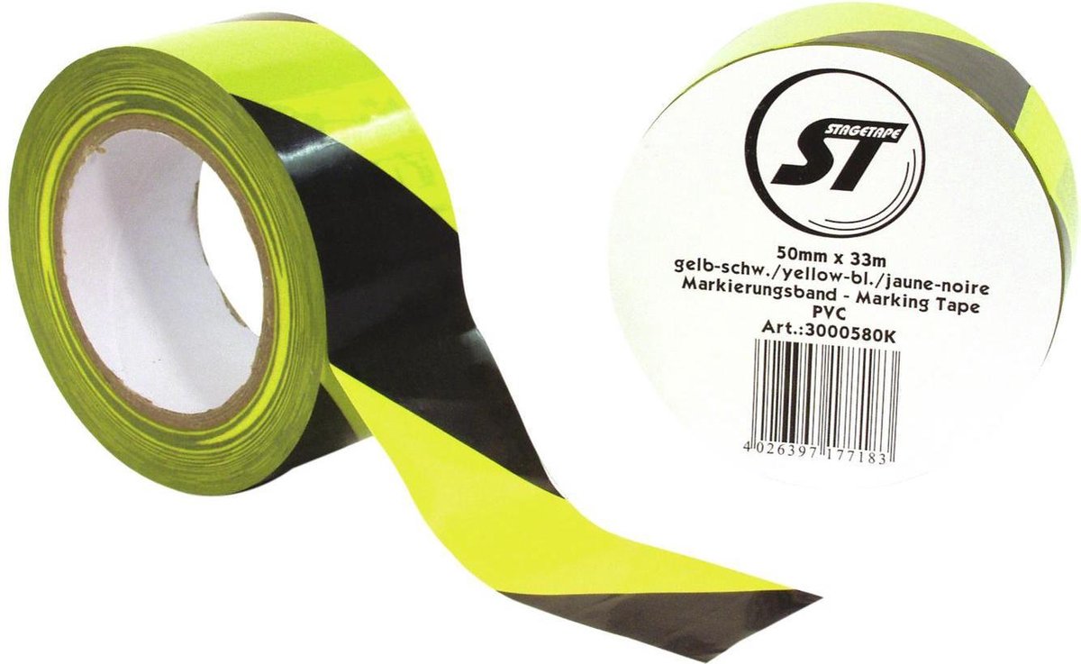 ACCESSORY afzetlint geel zwart - markeerlint - 33 meter - 50 mm