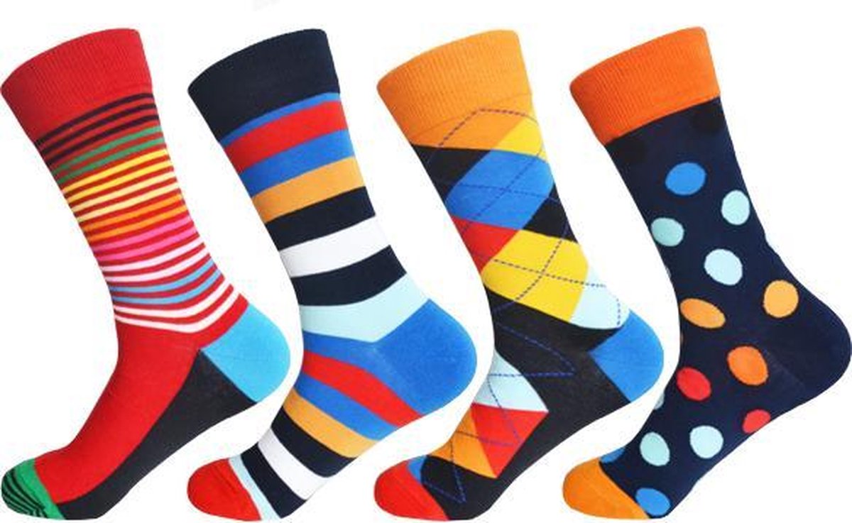 Unisex Sokken - Happy Mix - 4 Paar - Maat 41-46
